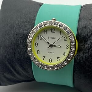 Chic Sophie Teal Band Slap-On Watch with Silver Crystal Bezel